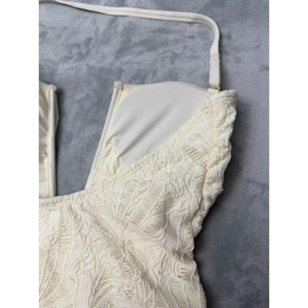 NWT CECE One Piece Swimsuit Womens Cream Lace Ruffle Deep V-Neck Sz10 $88 - Picture 12 of 14
